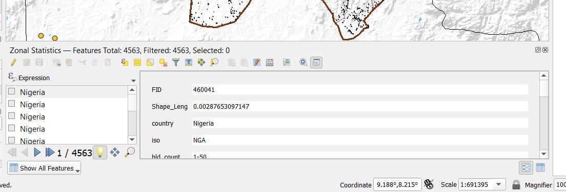 This is what I see in the attribute table. I would like see the count, mean, max and min